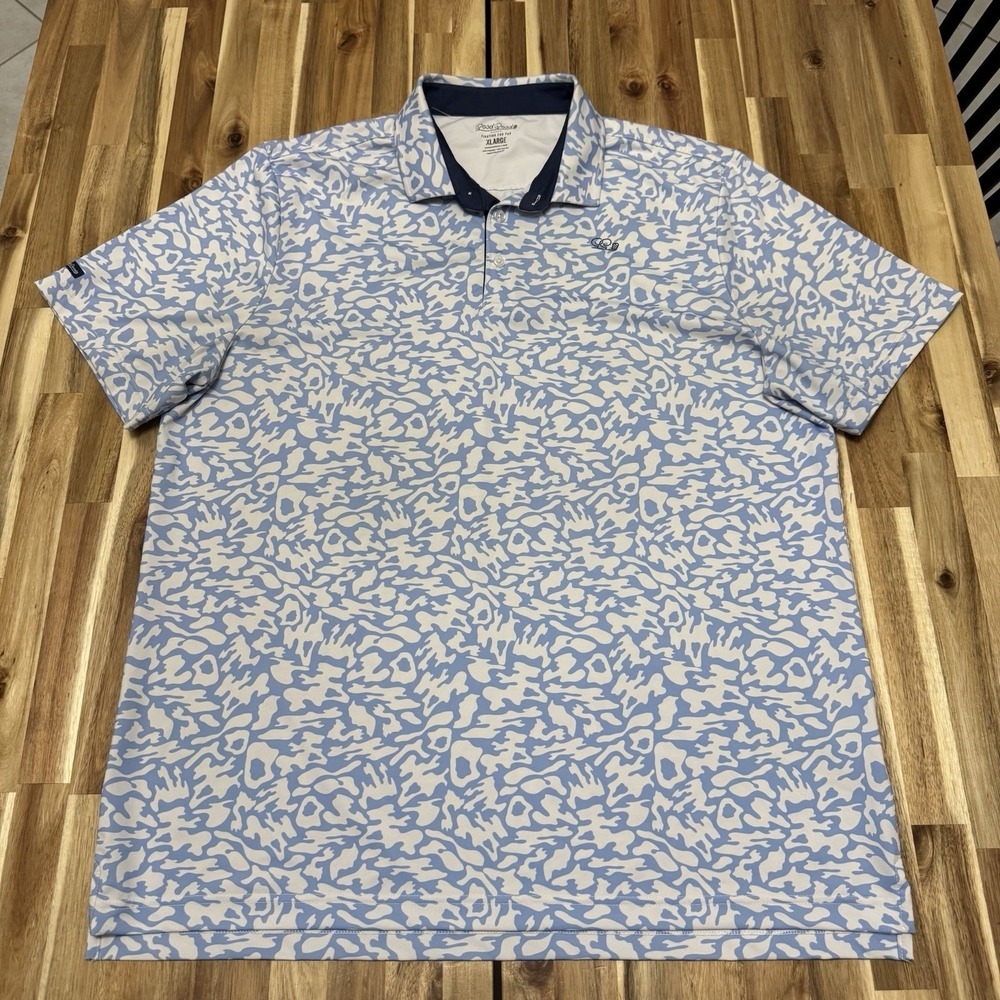 Good Good Polo Shirt Mens XL Blue White Geometric Performance Golf Stretch
